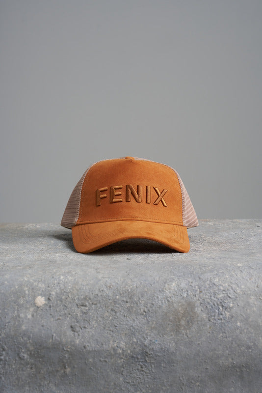 BURNT ORANGE/CREAM SUEDE TRUCKER HAT