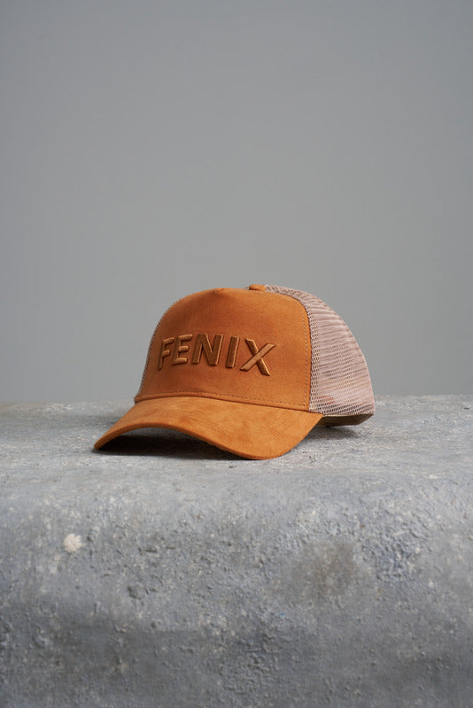 BURNT ORANGE/CREAM SUEDE TRUCKER HAT