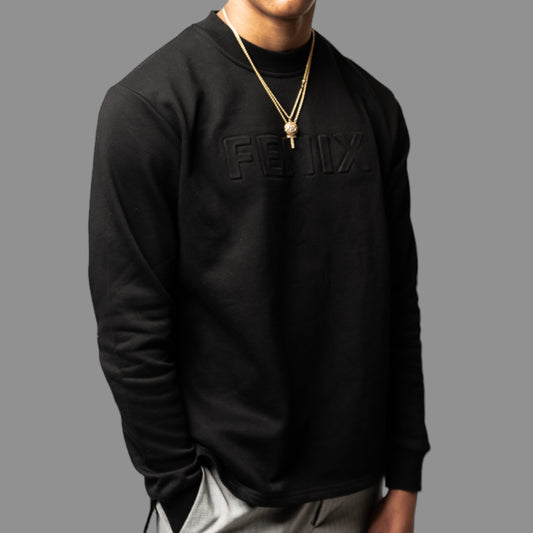 BLACK EMBOSSED CREWNECK