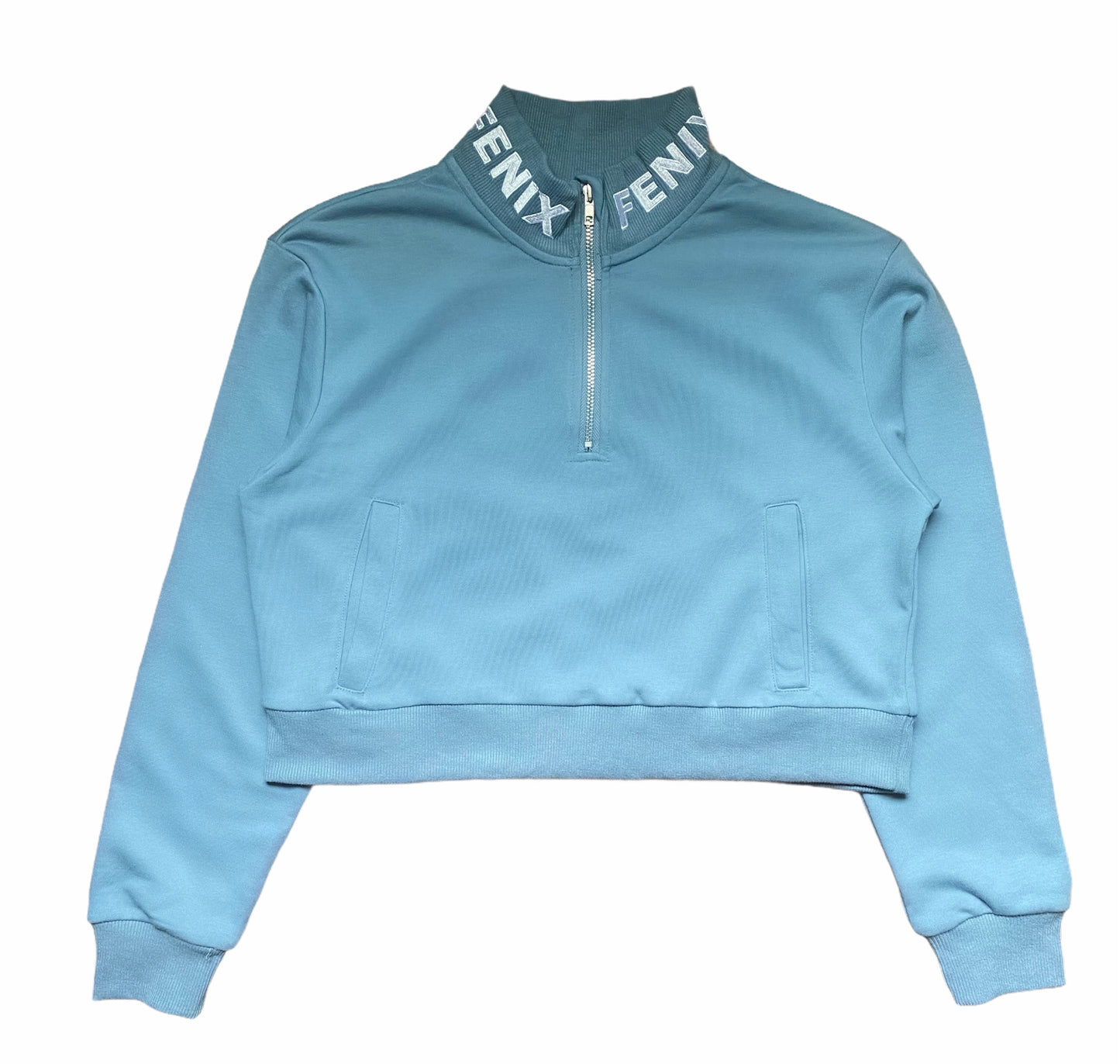 BLUE HALF ZIP-UP CROPTOP