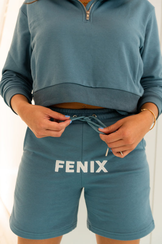 BLUE HIGH WAISTED SWEAT SHORTS